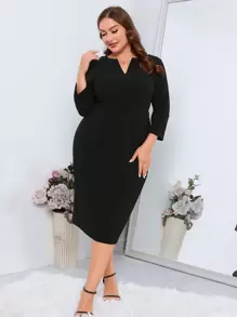 SHEIN Clasi Women's Plus Size Notched Neckline Dress