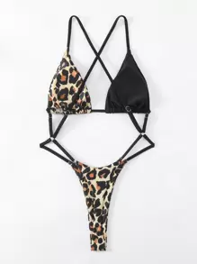 Swim SXY Summer Beach Leopard Print Cross Back One Piece Swimsuit With Backless Detail - Multicolor - View 3