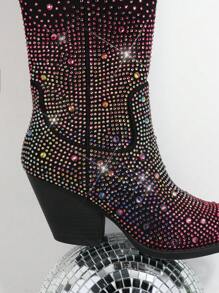 SHUZIA Bestseller Stivali alti alla cowboy neri con strass e degradé di cristalli per donne: lusso accattivante, essenziale per feste di vacanza, sconvolgente