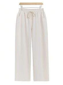 SHEIN Unity Plus Size Plain Drawstring Waist Pants - Apricot - View 1