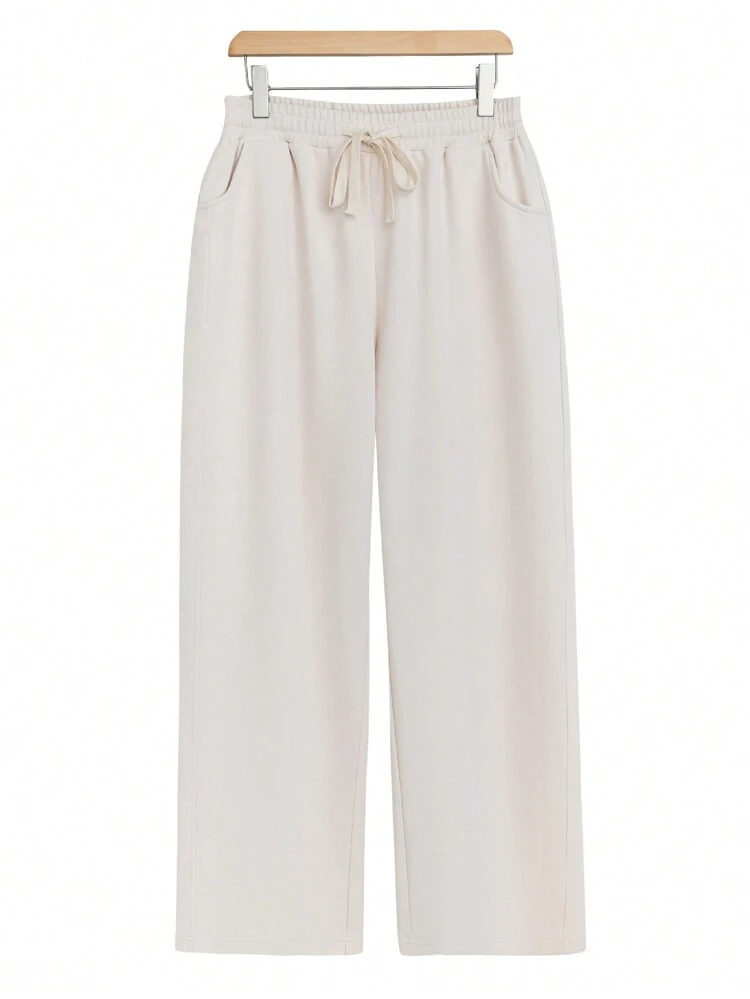 Plus Size Plain Drawstring Waist Pants