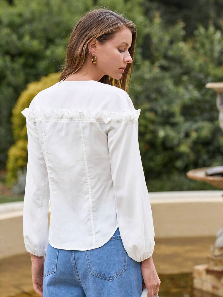 Lantern Sleeve Shirt With Ruffles Detail