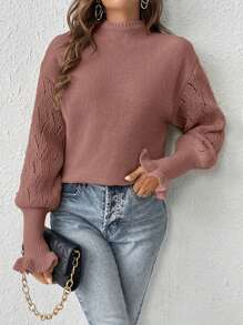 SHEIN Frenchy 女款立領落肩長袖毛衣 - 粉色 - 查看 5