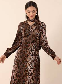 SHEIN Privé Full-Print Long Sleeve Dress - Multicolor - View 5