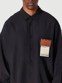 SUMWON Oversized Fit Shirt With Badge Pocket - Black - View 4