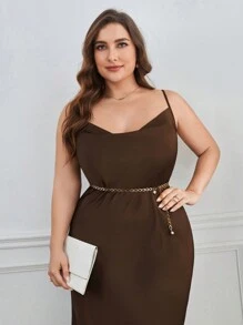 BizChic 大尺碼女性流蘇設計吊帶連衣裙 - 棕色 - 查看 3