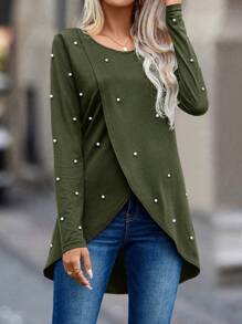 珍珠鑲嵌散裝t恤 - 軍綠色 - 查看 6