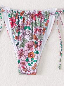 SHEIN Swim Random Floral Print Ruffle Trimmed Bikini Set With Knot Detailing And Side Ties New Year Summer - Multicolor - View 5