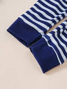 Ensemble De 2 Pièces Pour Bébé Garçon, Ajustement Confortable, Haut À Manches Longues À Imprimé Rayé De Dessin Animé De Voiture Et Pantalon Pour La Maison - Bleu azur - Voir 4