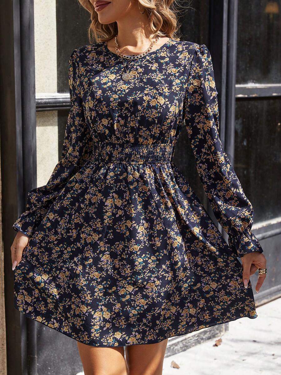 SHEIN Clasi In hoa Eo Buộc Đầm - Màu xanh hải quân - Xem 1