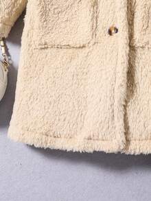 SHEIN Bé gái Lông cừu Áo khoác Teddy Với Giường đôi tiêu chuẩn Vòng cổ Và Giường đôi tiêu chuẩn Túi , Và Tay áo dài Đầm Bộ đồ - Màu be - Xem 3