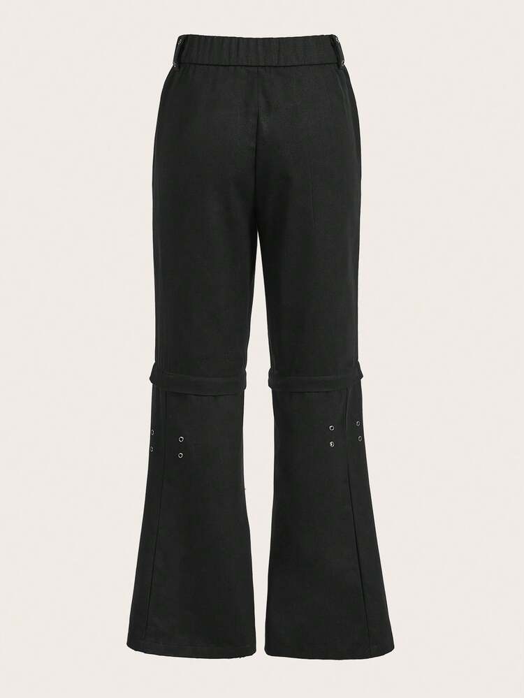Women's Cargo Metal Button Decorated Flared Pants