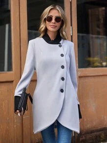 SHEIN LUNE 女士鈕扣長袖夾克 - 灰色 - 查看 1