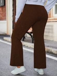 Calvaya Plus Size High Waisted Thermal Lining Pants - Brown - View 2