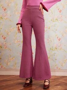 SHEIN DECDS 女士犬牙裝飾喇叭褲 - 粉色 - 查看 1