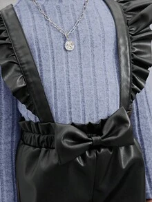 Cô gái Thành thị Thanh lịch Màu thuần Đứng cổ áo Tay áo dài Hơn Màu thuần Ruffled Quần yếm Áo liền quần - Màu xanh lam - Xem 3