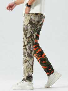 男士树枝印花拼接迷彩牛仔裤 - 彩色 - 查看 4