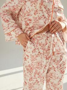 LUVLETTE Autumn And Winter Women Plus Floral Satin Long Women Pajama Set Lounge Set Fall Pajamas - Orange - View 13