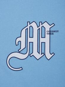 Manfinity RSRT Men's Monogram Printed Short-sleeved T-shirt And Shorts Two-piece Set - Baby Blue - View 5