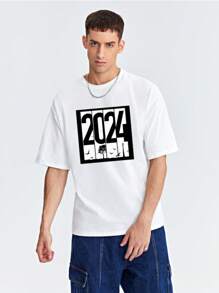 Manfinity Hypemode 2024年男士印花短袖t恤 - 白色 - 查看 3