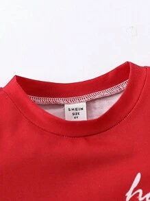 SHEIN 幼兒男童休閒字母拼接短袖t卹和短褲套裝,夏季兩件套 - 彩色 - 查看 5
