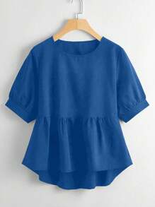 SHEIN Clasi 女士加大號荷葉邊上衣 - 寶藍色 - 查看 2