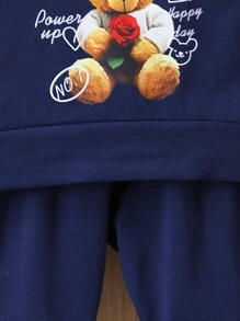 男宝宝可爱熊图案连帽背心上衣、T 恤和裤子 3 件套服装 - 彩色 - 查看 5