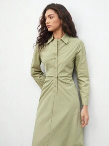 BizChic Long Sleeve Shirt Dress - Green - View 5