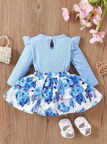 Conjunto De Vestido Azul Para Bebé Niña - Azul - Ver 2