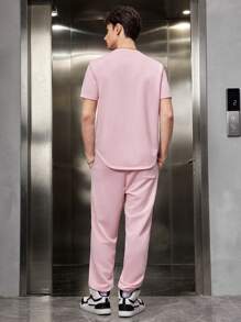 Manfinity VCAY 1set Knitted Casual Printed Top And Pants - Pink - View 2