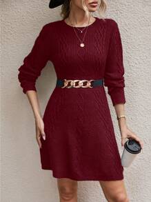 SHEIN Clasi Xoắn Dan Đầm Áo len Không có thắt lưng - Màu Đỏ Sâu - Xem 6