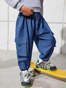 SHEIN Young Boy Casual Loose Fit Flap Pocket Jogger Pants - Light Wash - View 1