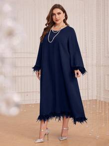 Al Najma Plus Size Women's Patchwork Furry Sleeve Cuff Dress