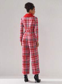 Simone Rogers Plaid Print Belted Wide Leg Jumpsuit - Multicolor - View 2