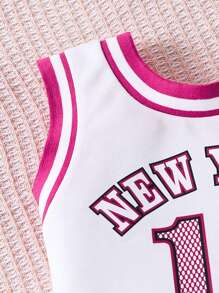 SHEIN Bộ hai mảnh Gái Tương phản ràng buộc Lá thư Giải trí - Hồng - Xem 3