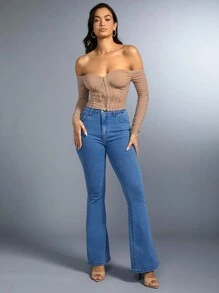 SHEIN BAE Women'S Off Shoulder Ruched Long Sleeve Top - Khaki - View 5