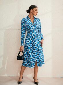 Aveloria Full Printed Long Sleeve Wrap Dress - Multicolor - View 3