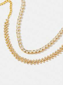 SHEIN SXY Diamond Shaped Rhinestone Anklet, Gold Color - Gold - View 3