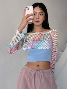 DAZY 女士漸變色透視上衣 - 彩色 - 查看 6