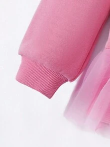 SHEIN Baby Girls' Cute Puppy Pattern Mesh Contrast Sweatshirt - Pink - View 3