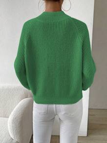 SHEIN Essnce Của phụ nữ Đứng cổ áo Raglan Tay áo dài Áo len Áo chui đầu - màu xanh lá - Xem 2