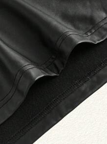 SHEIN EZwear Kích thước lớn Của phụ nữ Không tay Co giãn chất liệu da PU Đầm - màu đen - Xem 5