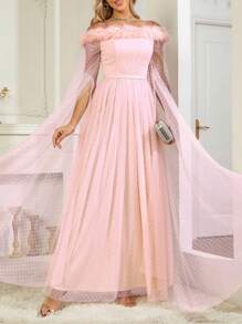 Lưới & Lông vũ Đầm dạ hội - Hồng - Xem 1