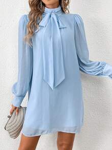 SHEIN Clasi Của phụ nữ Ống tay áo Thẳng Váy ống - Màu xanh lam - Xem 6