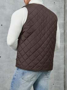Manfinity 男式宽松绗缝背心加厚外套，拉链开合，保暖 - 棕色 - 查看 2