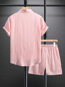 Manfinity Homme Men's Solid Color Short Sleeve Shirt And Shorts Two Piece Set