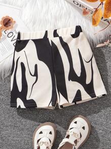 Tween 女童不对称印花针织短裤 - 彩色 - 查看 1