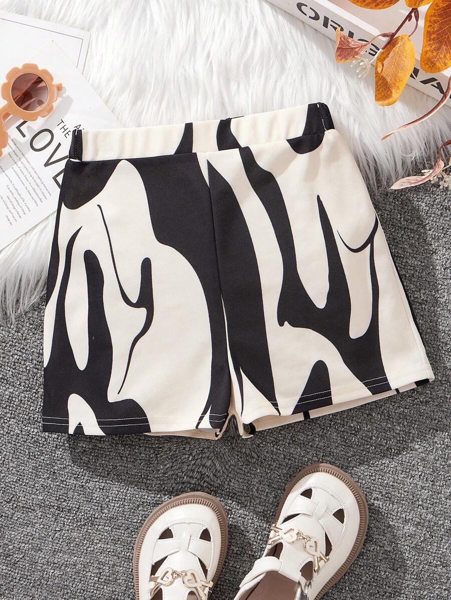 Tween 女童不对称印花针织短裤 - 彩色 - 查看 1