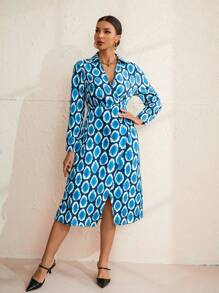 Aveloria Full Printed Long Sleeve Wrap Dress - Multicolor - View 5