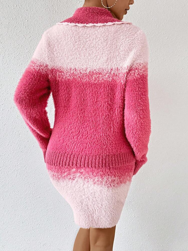 Women'S Gradient Color Turtleneck Sweater 2pcs/Set